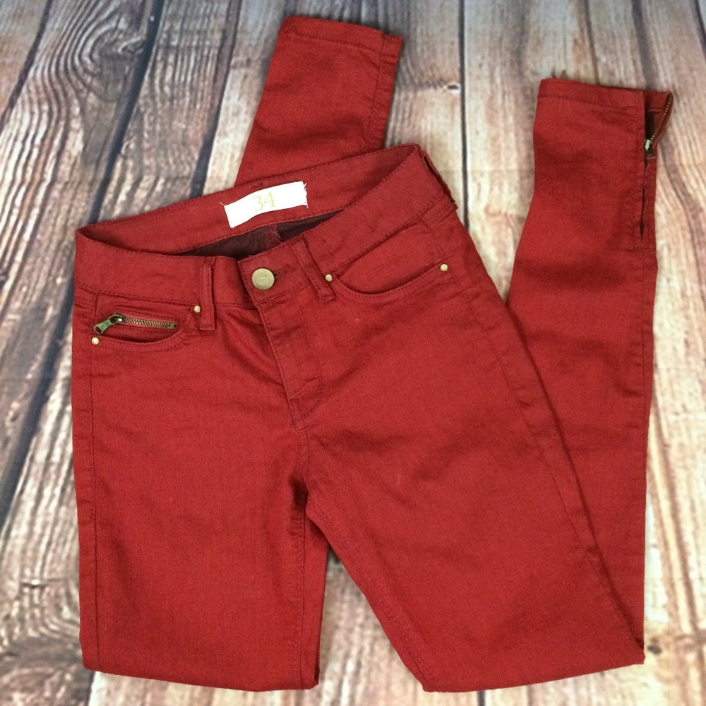 Zara Basic Dept Fire Red Skinny Jeans Zipper Leg - Picture 2 of 9